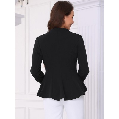 INSPIRE CHIC Women's Work Office Stand Collar Long Sleeve Single Button Peplum Business Blazers Black Small — фото 3