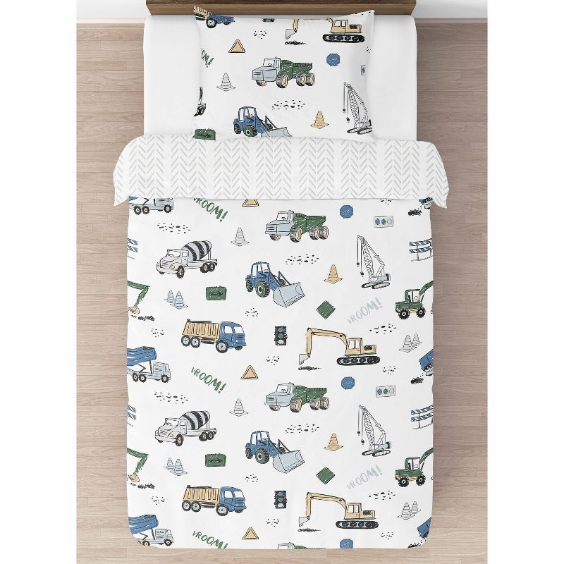 4pc Construction Truck Twin Kids&#39; Comforter Bedding Set Green and Blue - Sweet Jojo Designs, 4 of 8