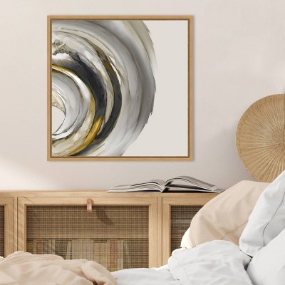 Odyssey Abstract Gray and Gold Canvas Print with Maple Frame