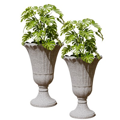 Syemin Planters 2 Pack Indoor Outdoor Garden Planter Urn Pot, Trophy Flower Potfor Flowers, Herbs, Plants, Gray, 15.76"*15.76"*23.64"