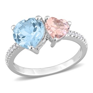 EVERLY JEWELRY | Sterling Silver 2 5/8 CT TGW Sky Blue Topaz and  with 1/10 CT TW Diamond 2-Stone Toi et Moi Ring - 1 of 4