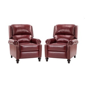 Set of 2 Elisabete Modern Wingback Genuine Leather Recliner with Vintage Nail Head Trim for Living Room and Bedroom  | ARTFUL LIVING DESIGN - 1 of 4
