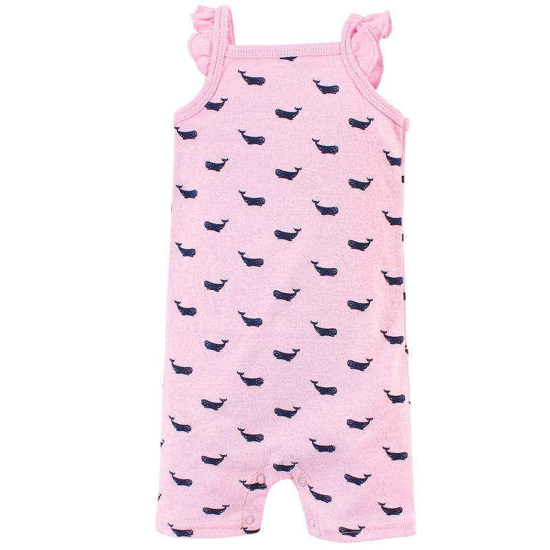 Hudson Baby Infant Girl Cotton Rompers 3pk, Pink Whale, 3 of 6