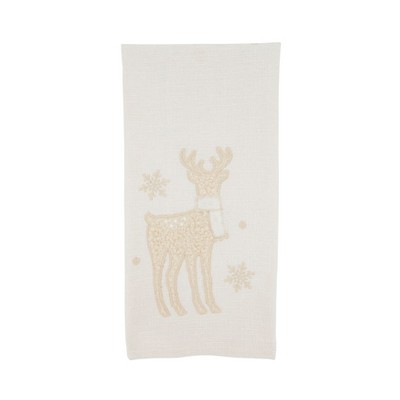 Saro Lifestyle Chilly Reindeer Guest Towel (Set of 4), 17"x27", Off-White