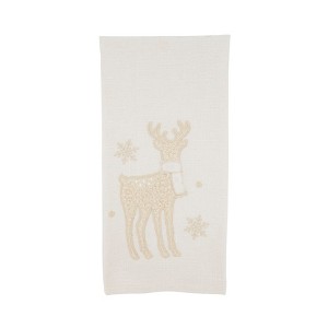 Saro Lifestyle Chilly Reindeer Guest Towel (Set of 4), 17"x27", Off-White - 1 of 2