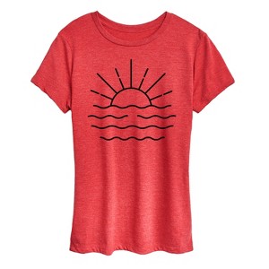 Women's - Instant Message - Ocean Sunset Linework Short Sleeve Graphic T-Shirt - 1 of 4