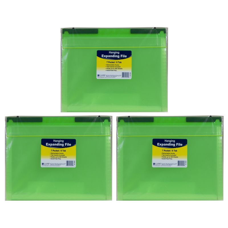 C-Line® Expanding File Folder, 7-Pocket, Hanging Tabs, Bright Green, Pack of 3, 1 of 7