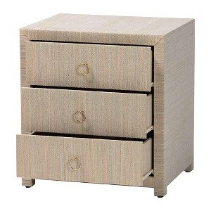 bali & pari Quinn Woven Grasscloth 3 Drawer Nightstand Natural/Gold - 1 of 4