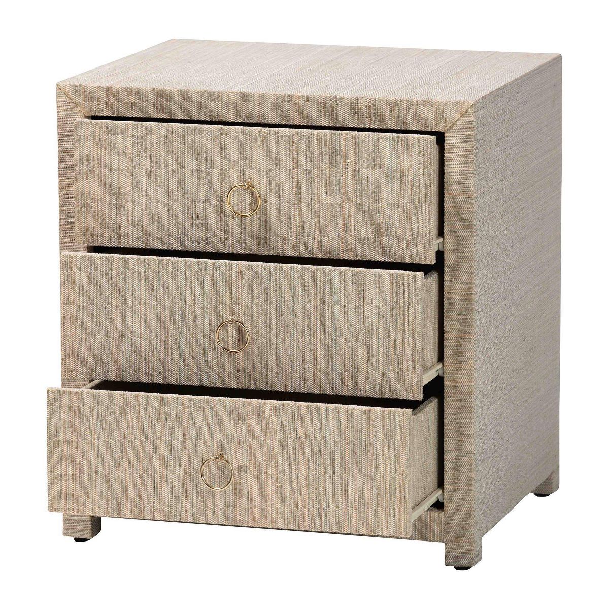 bali & pari Quinn Woven Grasscloth 3 Drawer Nightstand Natural/Gold