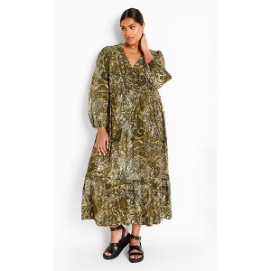 Women's Plus Size Gaia Print Dress - olive | CITY CHIC - 1 of 4