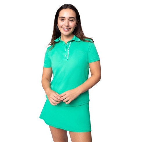 90 Degree By Reflex Womens Pique Tee Time Polo Top with Ruched Detail -  Simply Green - Small