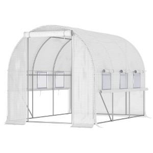 9.7' x 6.5' x 6.5' Walk-in Tunnel Greenhouse, Outdoor Green House with Anti-Tear PE Cover, Zipper Doors and Mesh Windows - 1 of 4