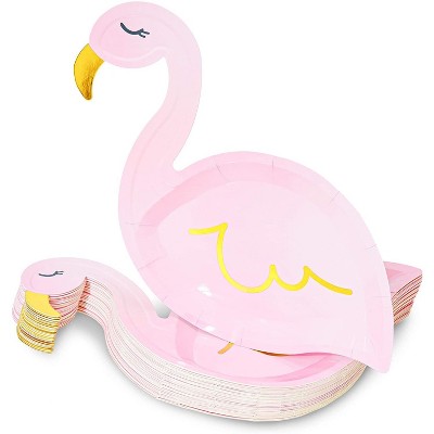 Blue Panda 48-Pack Tropical Flamingo Party Supplies, Pink Disposable Paper Plates, 9"