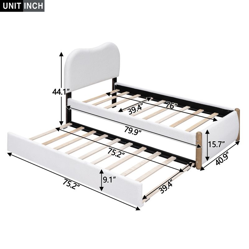 Full/Twin Size Upholstered Platform Bed with Wood Supporting Feet-ModernLuxe, 3 of 12