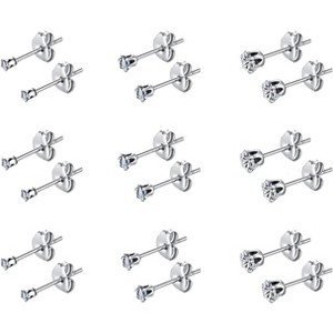 9-Pair Stainless Steel Stud Earrings - Hypoallergenic 2/3/4mm CZ Set for Women - 1 of 4