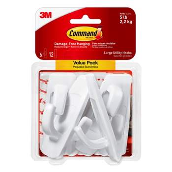 Command 6 Hooks 12 Strips Large Sized Utility Decorative Hooks Value Pack White