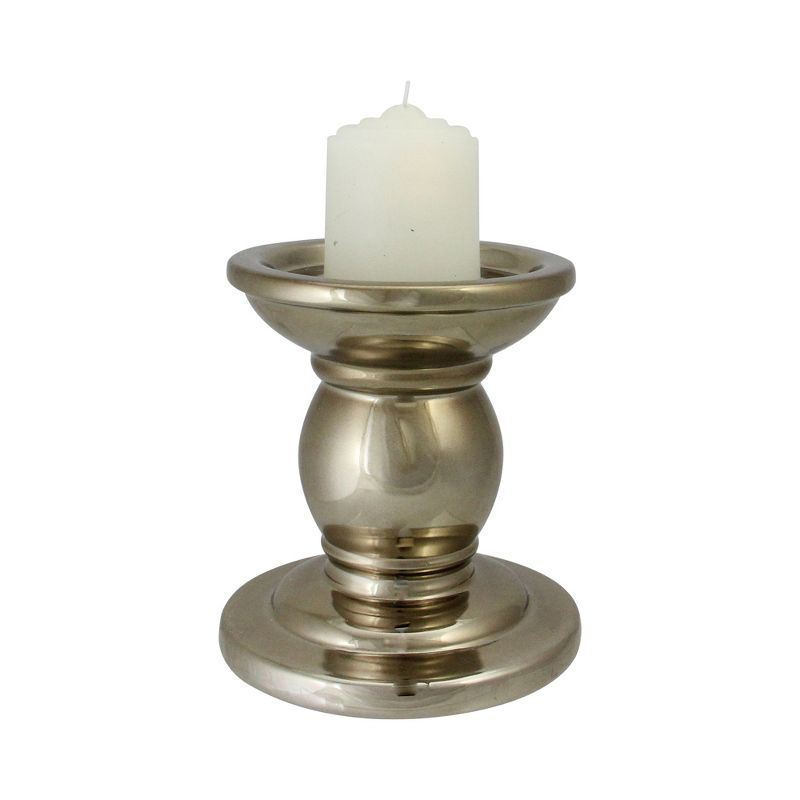 Northlight 4.5" Shiny Ceramic Pillar and Tapered Candle Holder - Champagne Gold, 1 of 4