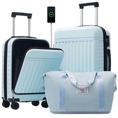 YONWAY Front Opening Luggage Set 3 Piece, Hardshell Expandable Carry On Suitcase With Spinner Wheels, Duffel Bags, TSA Lock And USB Port