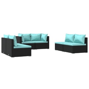 vidaXL Patio Lounge Set (6 Piece) - Made of Poly Rattan in Black, Cushions Included - Modular Design, Sturdy Steel Frame, Water-Resistant - 1 of 4