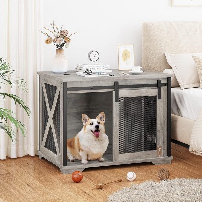 Dog Crate Furniture,Dog Kennel Furniture with Sliding Barn Door & Flip Top - 36" Large Pet Cage Divider 360° Wheels