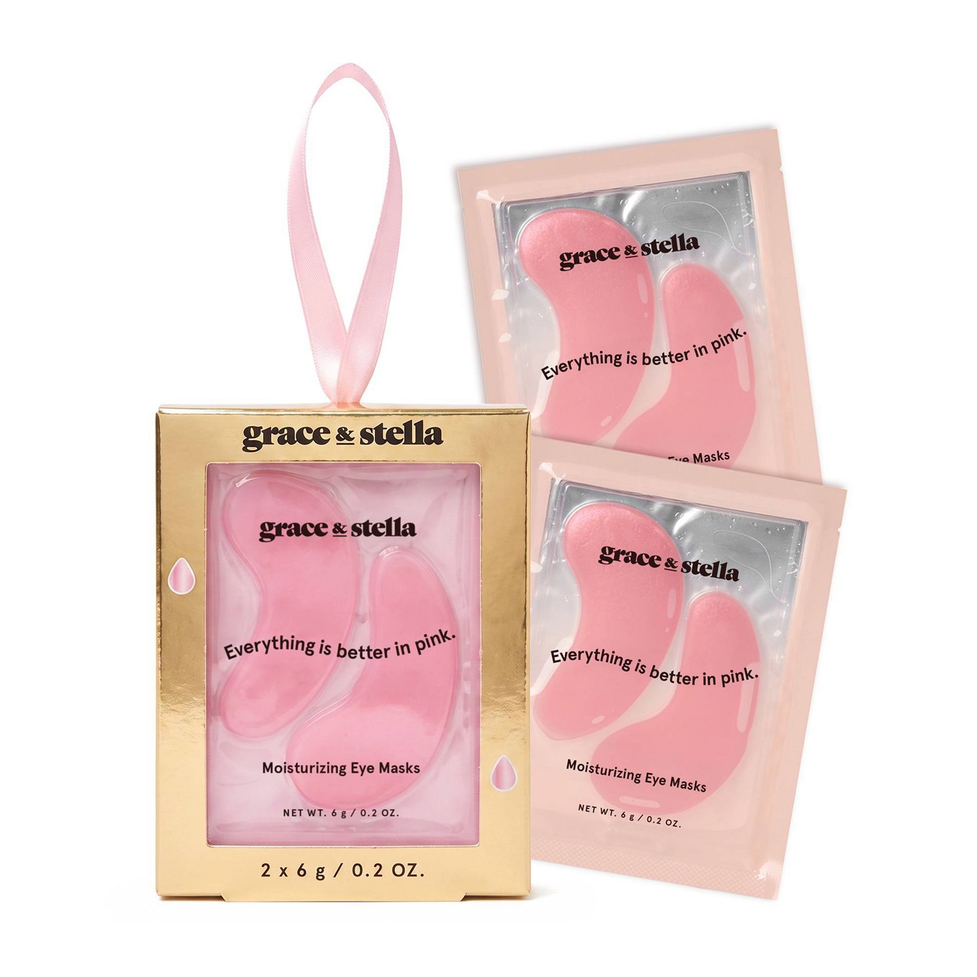 Grace & Stella Moisturizing Pink Under Eye Mask Ornament - 2ct