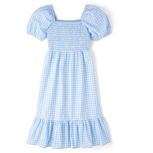 The Children's Place Womens Mommy And Me Gingham Poplin Smocked Tiered Dress | Size Large | Blue | 100% Cotton