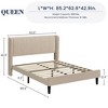 Queen Bed Frame with Headboard, Modern Upholstered Platform Bed in Linen Fabric, Mattress Foundation - 2 of 4