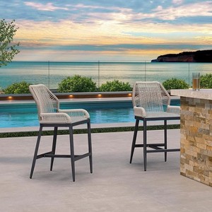 PURPLE LEAF 2 Pieces Bar Stools Patio Modern Rattan Barstools Aluminum Woven Tall Bar Chairs with Cushions for Outdoor Kitchen Island Garden - 1 of 1