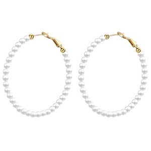 Synthetic Peal Hoop Earrings for Women 50mm Stainless Steel Ginger Lyne - 1 of 4
