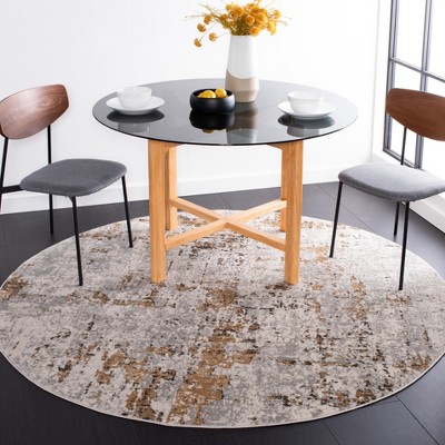 Shivan 4' Round Grey and Gold Abstract Synthetic Area Rug