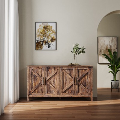 VYNXARIA 4-Door Freestanding Sideboard with Open Shelves for Versatile Storage