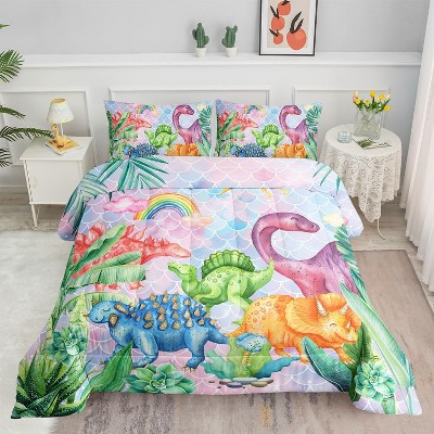 Boersma Comforter Set with Cartoon Dinosaur Print, 1 Comforter and 2 Pillowcases for Boys and Girls Bedroom, All Season Twin