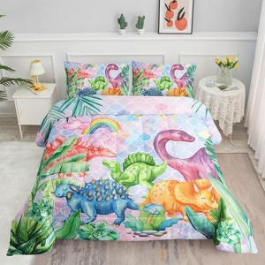 Boersma Comforter Set with Cartoon Dinosaur Print, 1 Comforter and 2 Pillowcases for Boys and Girls Bedroom, All Season Twin - 1 of 4