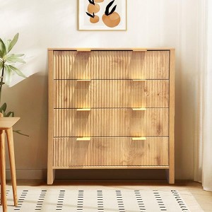 4 Drawer Fluted Dresser for Bedroom, Modern Wood Chest with Gold Handles, Narrow Storage Cabinet or TV Stand - 1 of 4