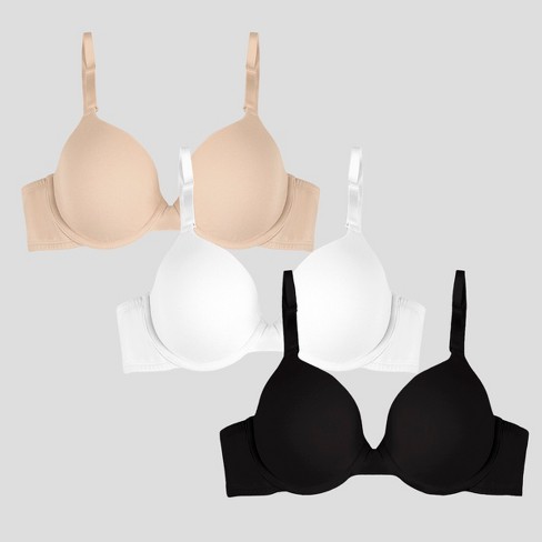 Fruit of the Loom Womens T-Shirt Bra, 3-pack Black Hue/Sand/White 36D