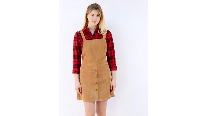 Allegra K Women's Corduroy Button Front A-Line Bib Overall Pinafore Skirts, 2 of 8, play video