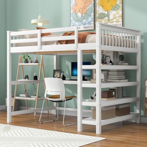 Streamdale Full Size Loft Bed with Storage Shelves and Under-bed Desk, White - 1 of 4