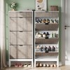 3-Drawer Shoe Cabinet - Farmhouse Fluted Design w/Metal Legs, Slim Entryway Organizer for Foyer/Hallway - 3 of 4