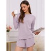 cheibear Women's Long Sleeve Top and Elastic Waistband Shorts with Pockets Pajamas Set - 2 of 4