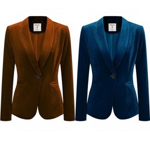 INSPIRE CHIC Women's Christmas Office Solid Shawl Collar Jetted Pockets One Button Velvet Blazer 2 Packs - 1 of 4