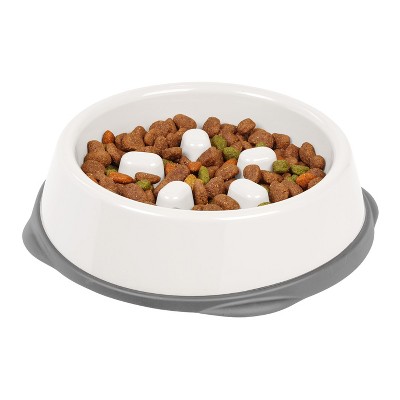 White and Gray Slow Feeder Pet Bowl with Non-Slip Base