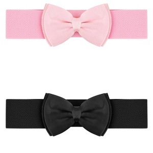 INSPIRE CHIC Women's PU Leather Elastic Band Bowknot Decor Stretch Belt 2 Pcs - 1 of 4