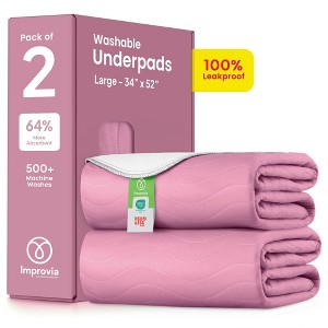 IMPROVIA® Washable Underpads 34”x52”, Heavy Absorbency Waterproof Incontinence Pads for Kids, Adults & Pets – Protects Bed, Couch, Sofa & Floor - 1 of 4