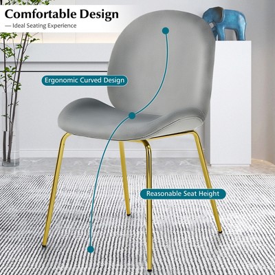 Gray Velvet Upholstered High Back Side Chair with Wood and Metal Frame