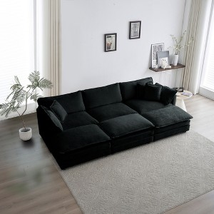 6 Seater Sectional Super Soft Sofa U Shaped Sectional Couch with 3 Ottomans 3 Toss Pillows and 2 Arm Pillows Beige Chenille - 1 of 4