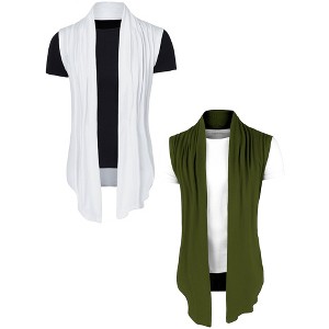 Lars Amadeus Men's Open Front Solid Ruffle Collar Cardigan Vest 2 Packs - 1 of 4