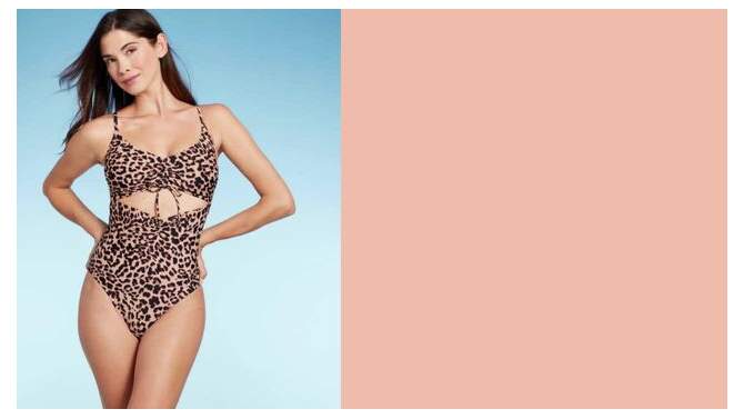 Women's Cut Out Tunneled Tie Front High Leg One Piece Swimsuit - Shade & Shore™ Multi Animal Print, 2 of 6, play video