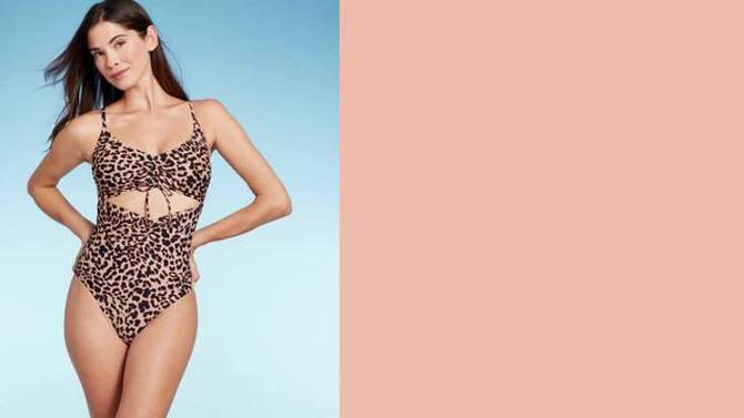 Women's Cut Out Tunneled Tie Front High Leg One Piece Swimsuit - Shade & Shore™ Multi Animal Print, 2 of 6, play video