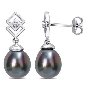 EVERLY JEWELRY | Sterling Silver 8 - 9 MM Black Tahitian Cultured Pearl and White Topaz Drop Earrings - 1 of 4