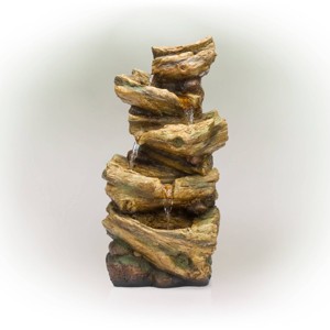 4 Tier Resin Faux Tree Trunk Log Fountain Brown/Gray - Alpine Corporation: Weather-Resistant, Electric, No Assembly Required - 1 of 4